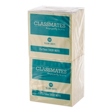 Classmates Sticky Notes - Yellow - 75 x 75mm - Pack of 12